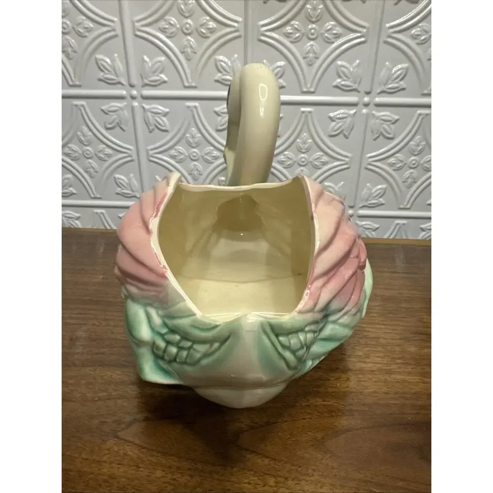 Vtg. Style Swan Ceramic Floral Colorful Large Planter Good Condition Great Color